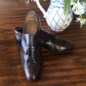 SALVATORE FERRAGAMO SHOES 3167 BROWN WING TIP TASSEL LOAFER SHOES